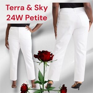 🌹NWT TERRA & SKY WOMEN’S Plus SZ Petite 24W White Straight leg Classic Jeans